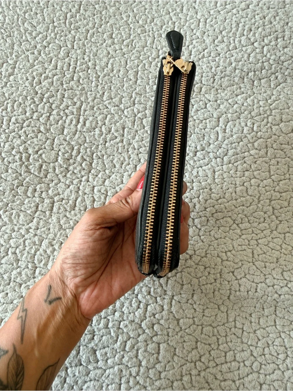 Coach Black Pebbled Leather Double Zip Wristlet Wallet Clutch Gold Hardware